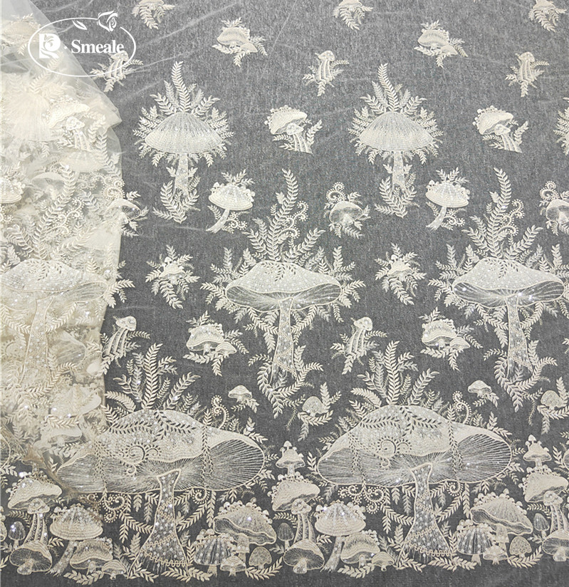 Embroidery Lace - Champagne Mushroom Sequin Embroidery Lace Fabric,
