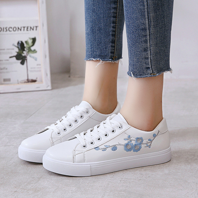 Embroidery Lace - Women's Flat Floral Embroidery Lace-Up White