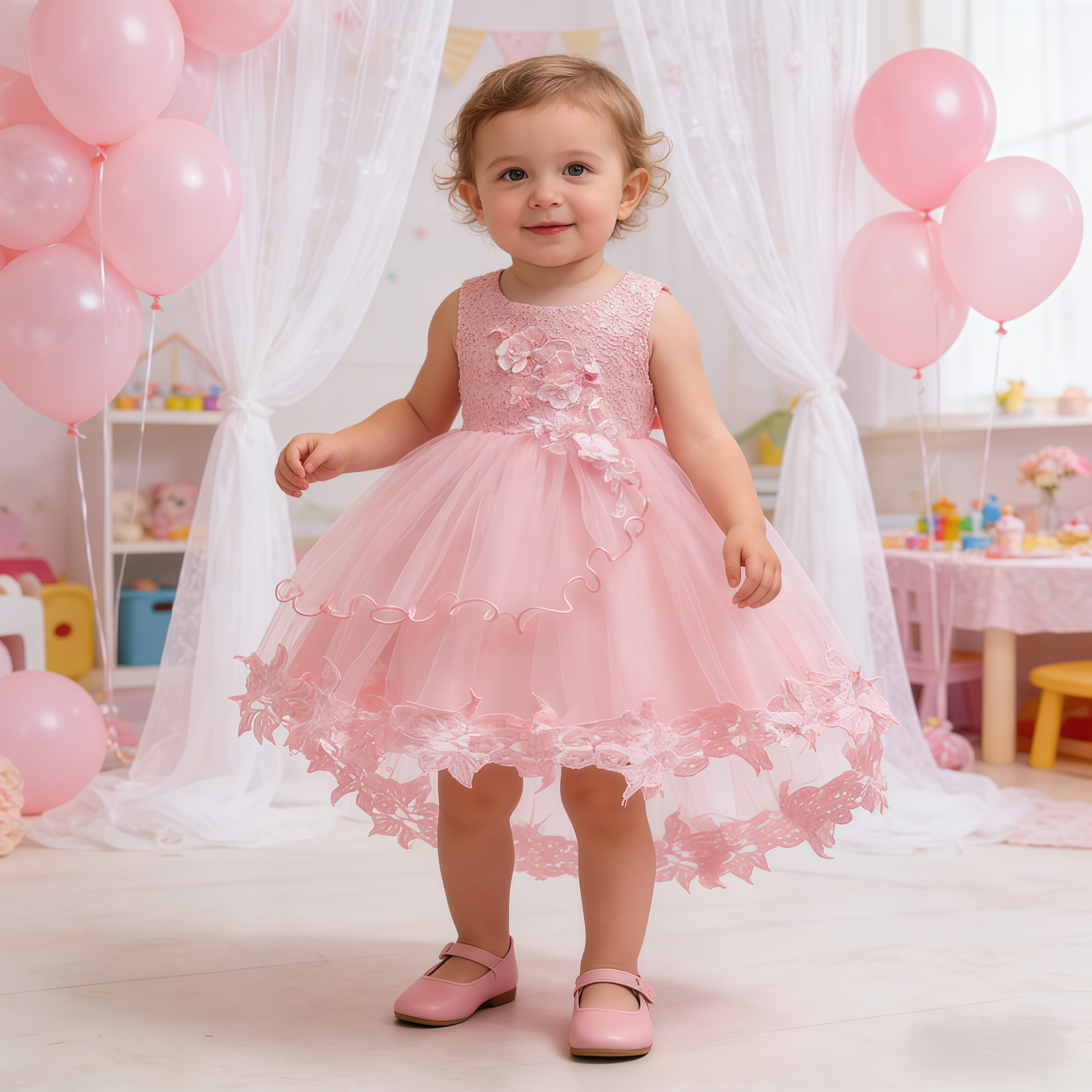 Embroidery Flower - Baby Girls White Flower Embroidery Princess