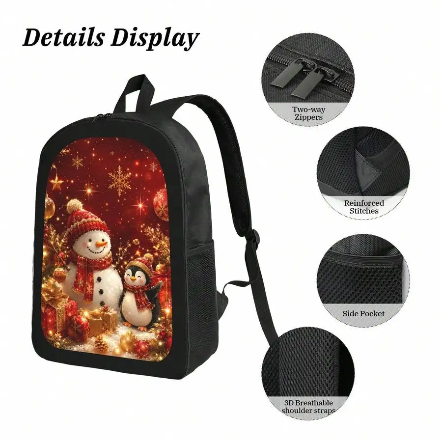 Embroidery Print - Christmas Snowman Penguin Print Backpack Stylish