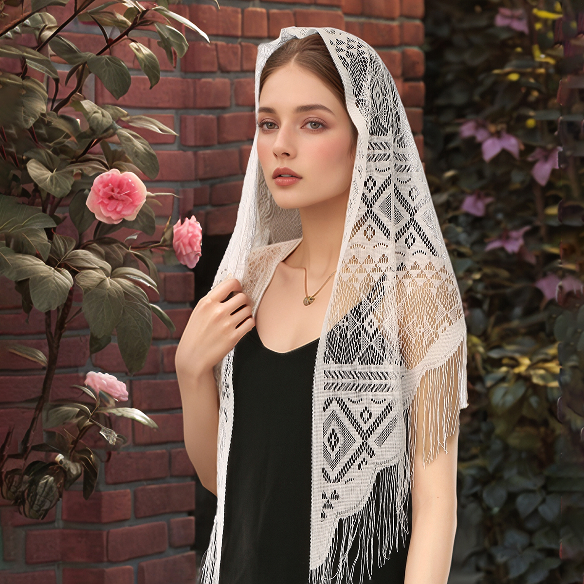 Embroidery Hijab - Fashion Lace Embroidery Triangle Scarf Hijab
