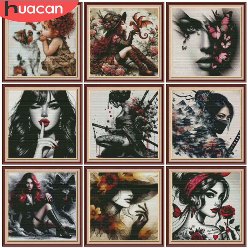 Embroidery Guide Paper - HUACAN Cross Embroidery Sets Woman Portrait