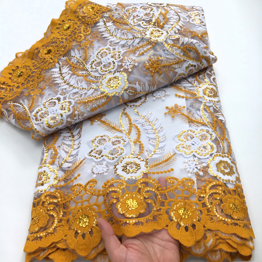 Embroidery Yellow Dress - Yellow Milk Silk Mesh Lace Fabric