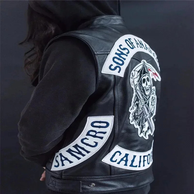 Embroidery Garments - 3.a;6\m/Leather Men Motorcycle Cosplay Costume Sleeveless