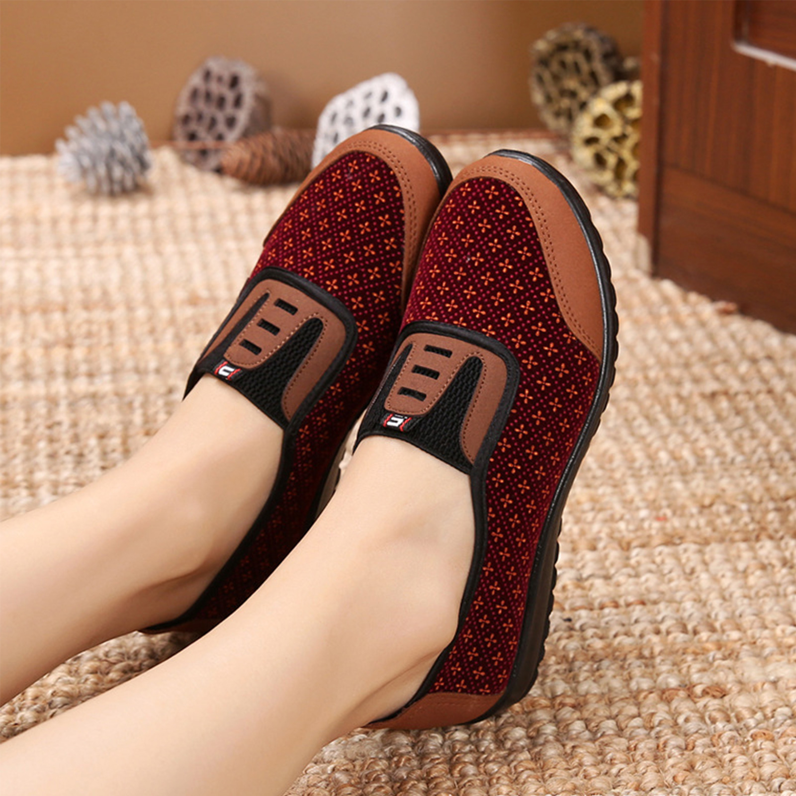 Embroidery Workshop - Walking Flats Shoes for Woman Lightweight
