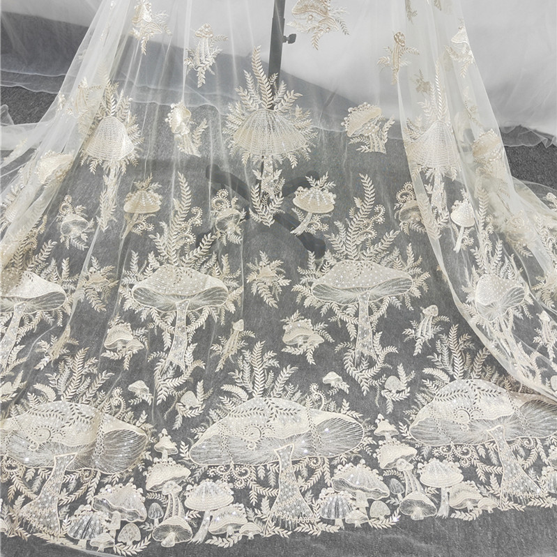 Champagne Mushroom Sequin Embr - Embroidery Lace reseña y precio