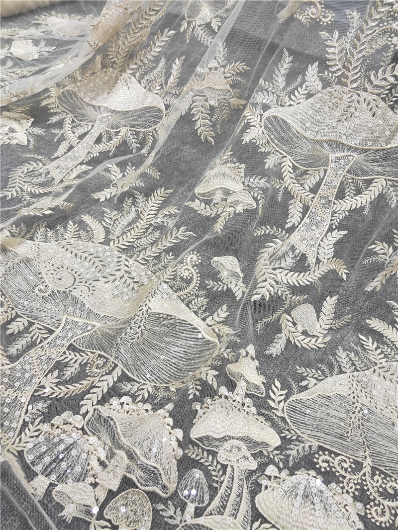 Champagne Mushroom Sequin Embr - Embroidery Lace reseña y precio
