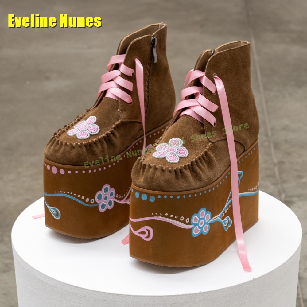 Brown Flower Embroidery Platfo - Embroidery Lace reseña y precio