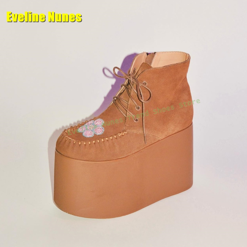 Brown Flower Embroidery Platfo - Embroidery Lace reseña y precio