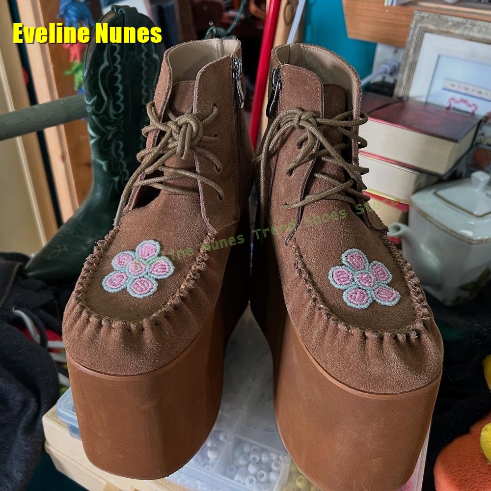 Brown Flower Embroidery Platfo - Embroidery Lace reseña y precio