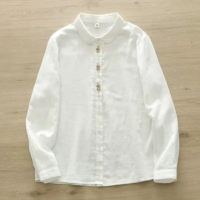 Women's White Peter Pan Collar - Embroidery Rabbit reseña y precio
