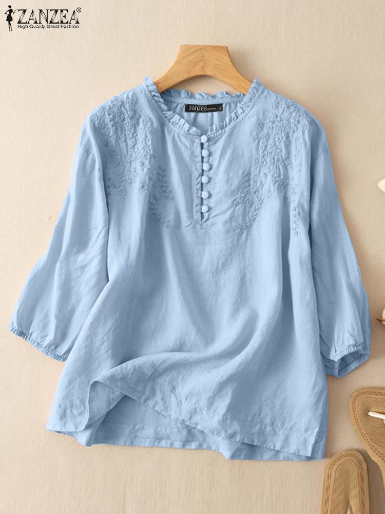 ZANZEA Summer Vintage Shirts E - Embroidery Workshop reseña y precio