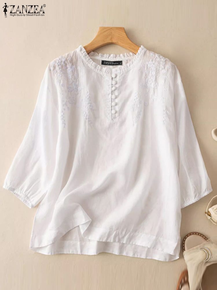 ZANZEA Summer Vintage Shirts E - Embroidery Workshop reseña y precio