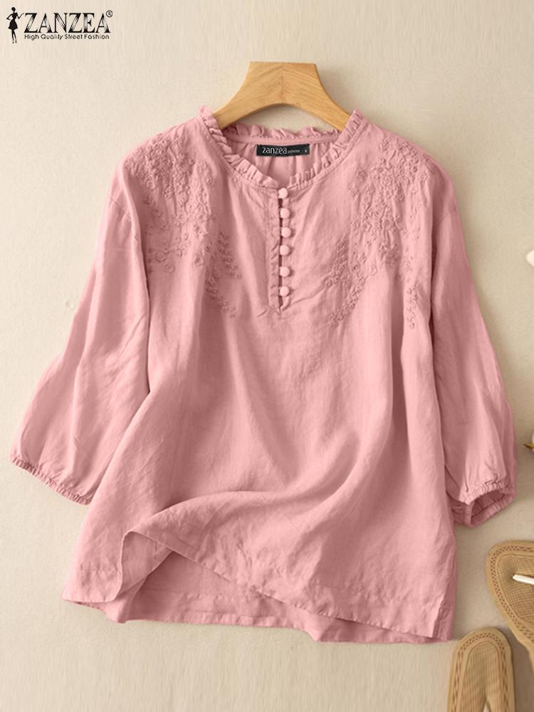 ZANZEA Summer Vintage Shirts E - Embroidery Workshop reseña y precio