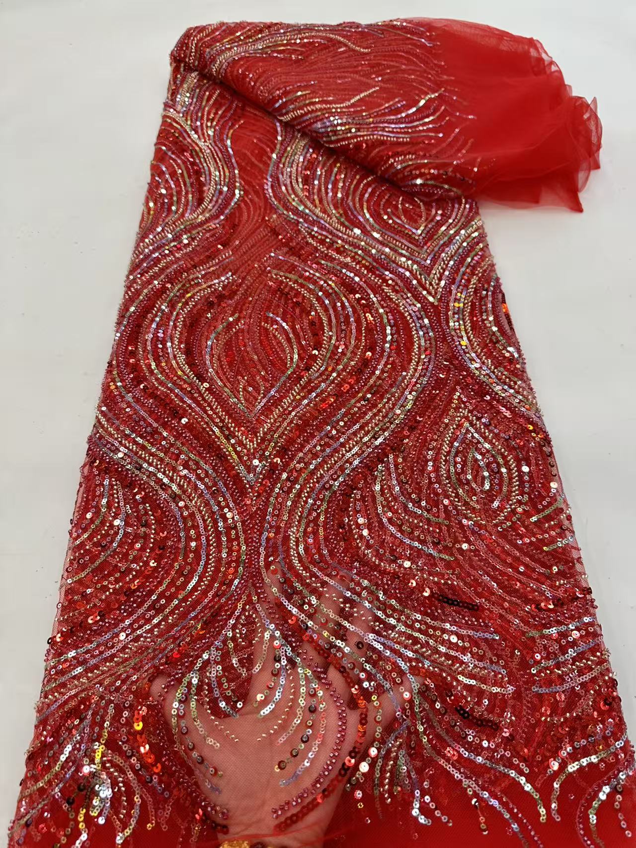 Luxury Red African Beaded Mesh - Embroidery Net Dress reseña y precio