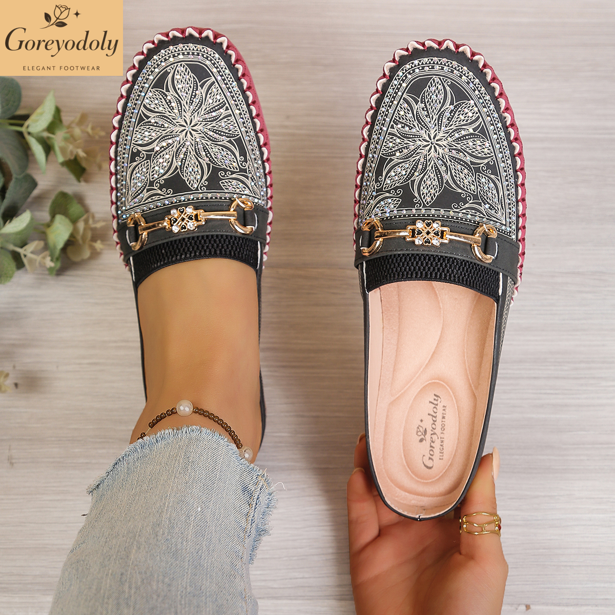 Goreyodoly women mule flats rh - Embroidery Print reseña y precio