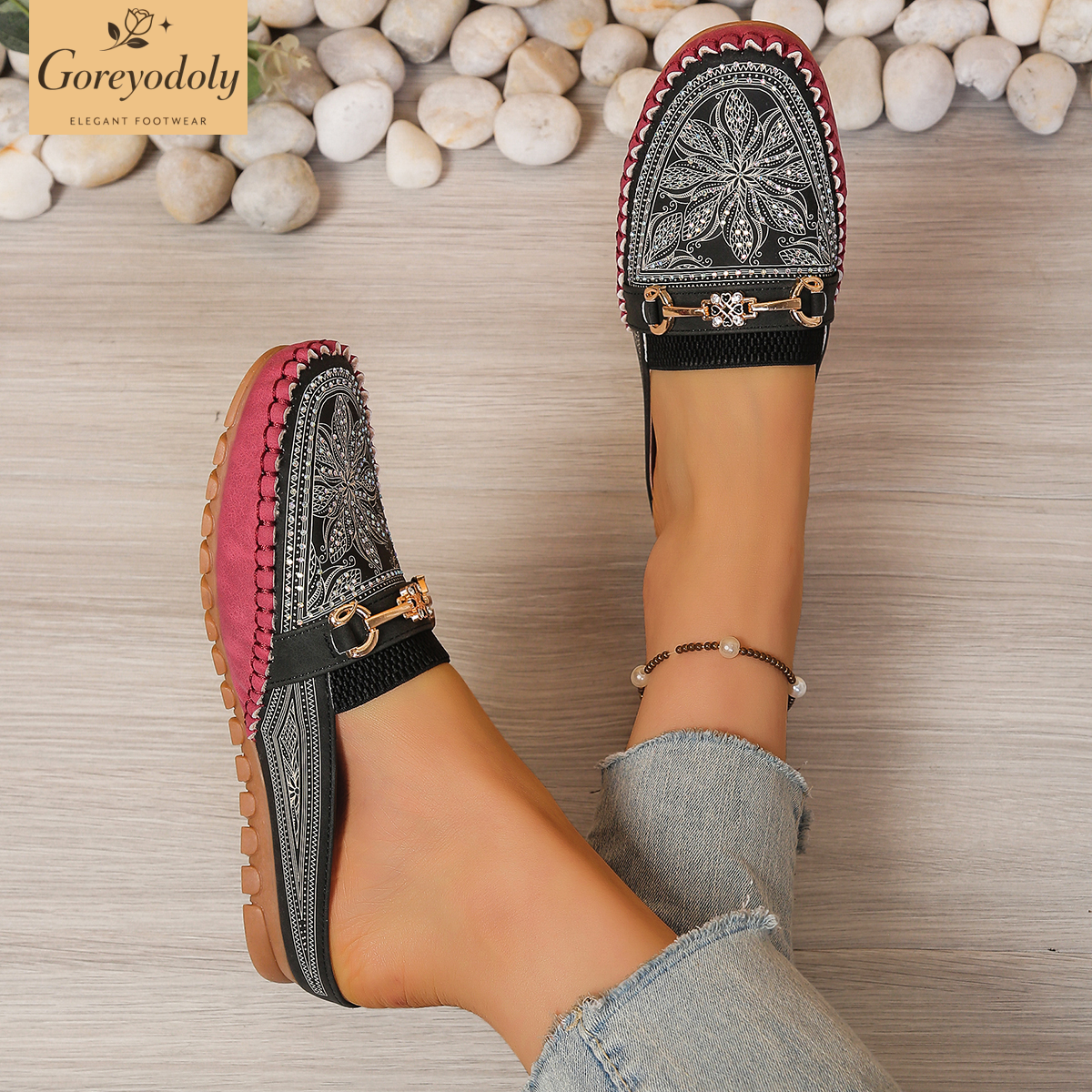 Goreyodoly women mule flats rh - Embroidery Print reseña y precio