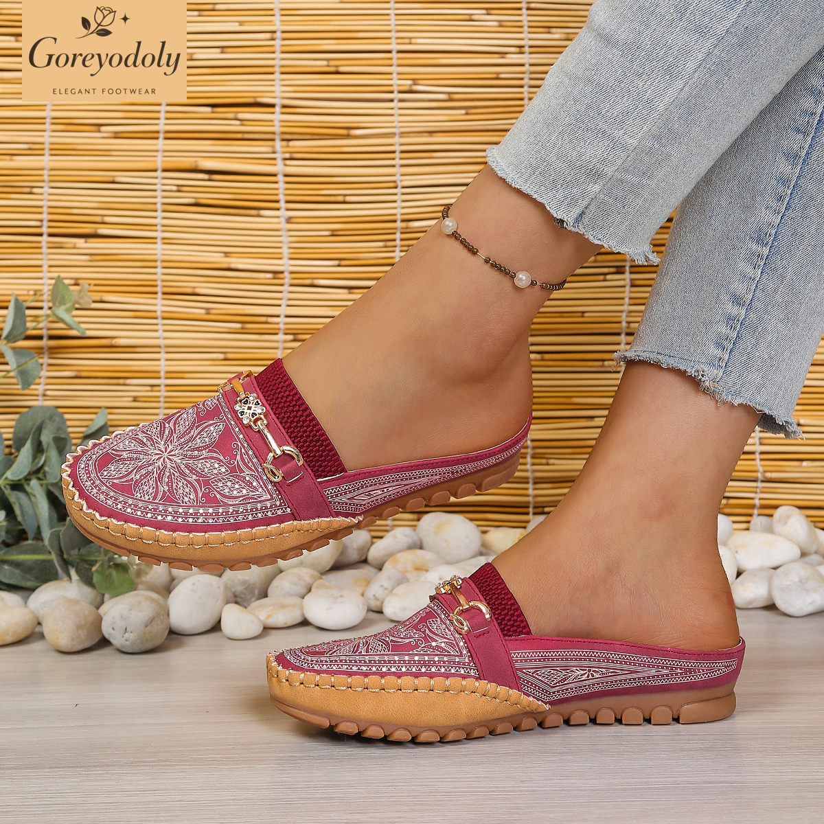 Goreyodoly women mule flats rh - Embroidery Print reseña y precio