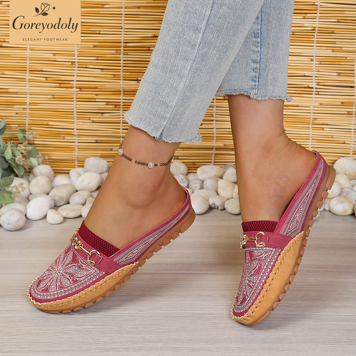 Goreyodoly women mule flats rh - Embroidery Print reseña y precio