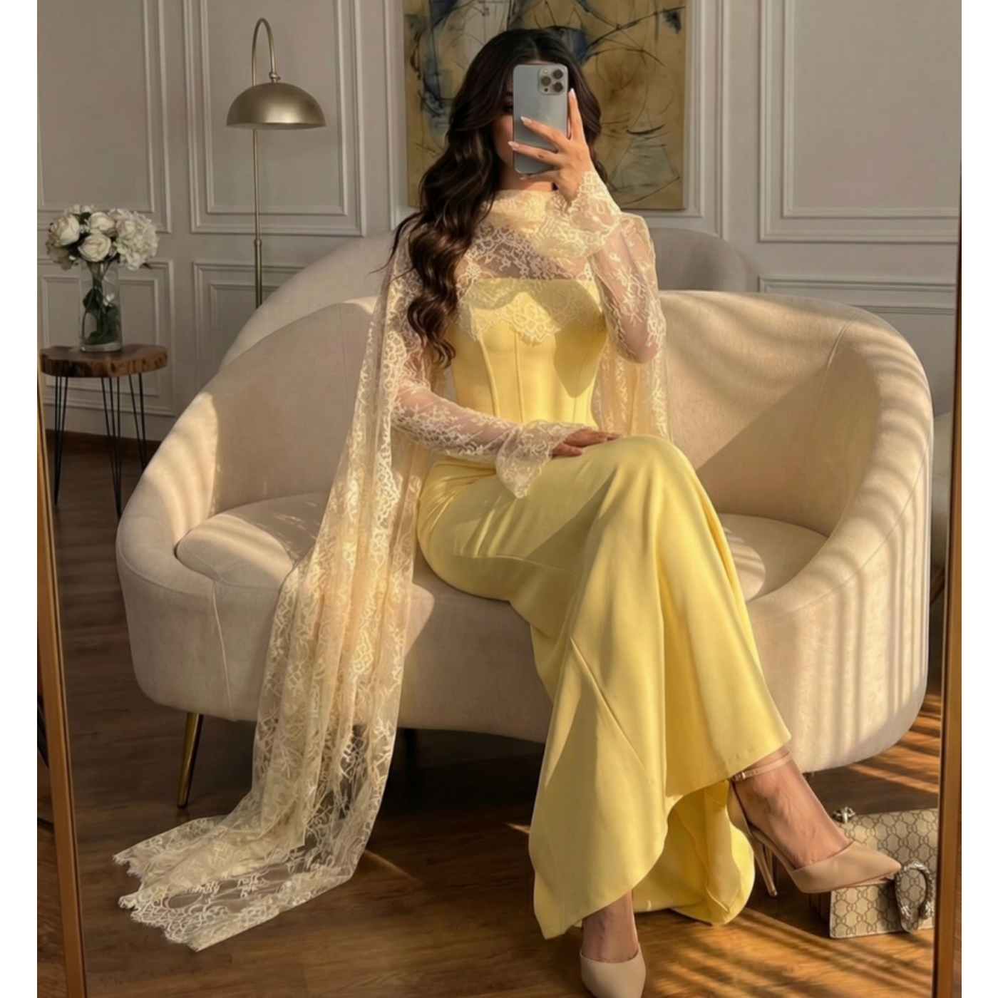 Yellow Lace Elegant Prom Dress - Embroidery Yellow Dress reseña y precio