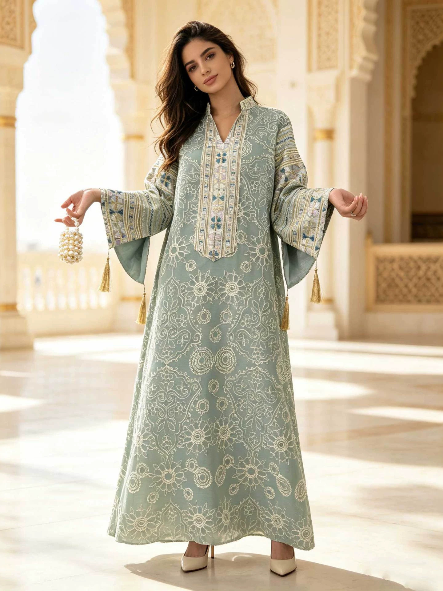 Exquisite Uygur Embroidery Seq - Embroidery Net Dress reseña y precio