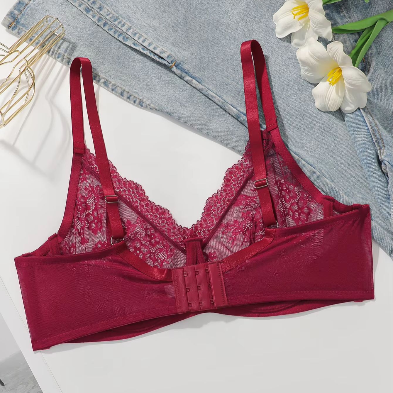 Women Plus Size Red Lace Sheer - Embroidery Lace reseña y precio