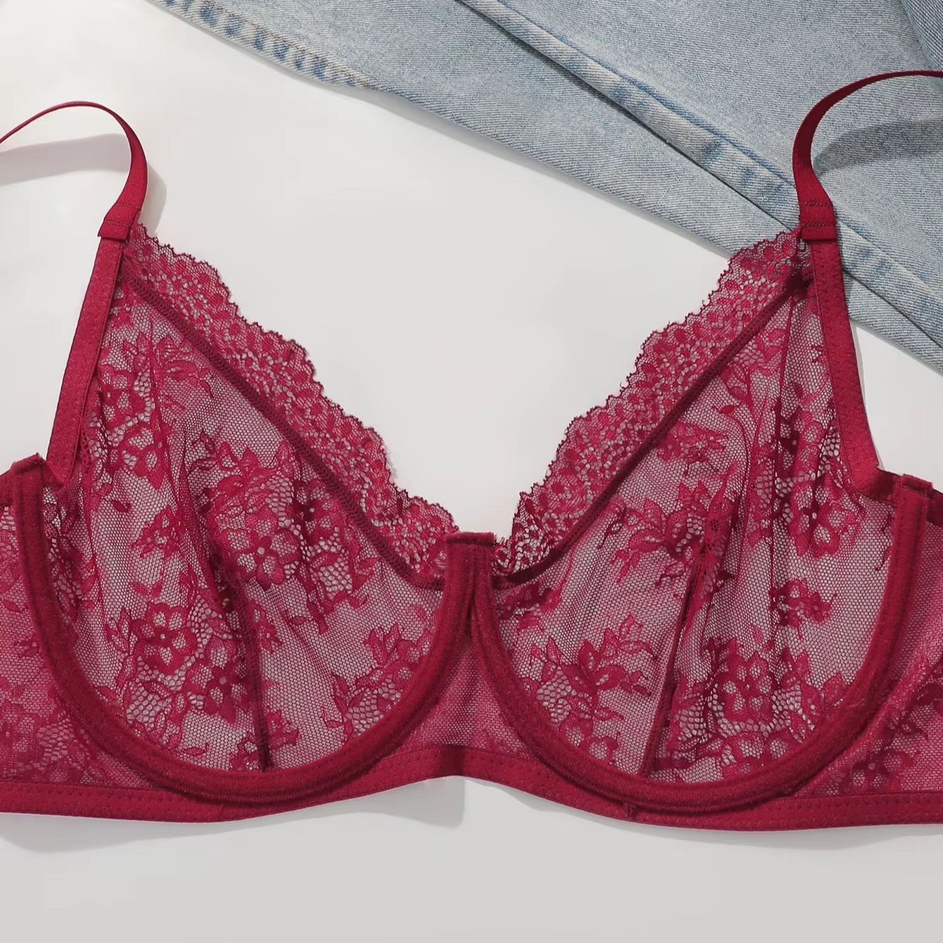 Women Plus Size Red Lace Sheer - Embroidery Lace reseña y precio