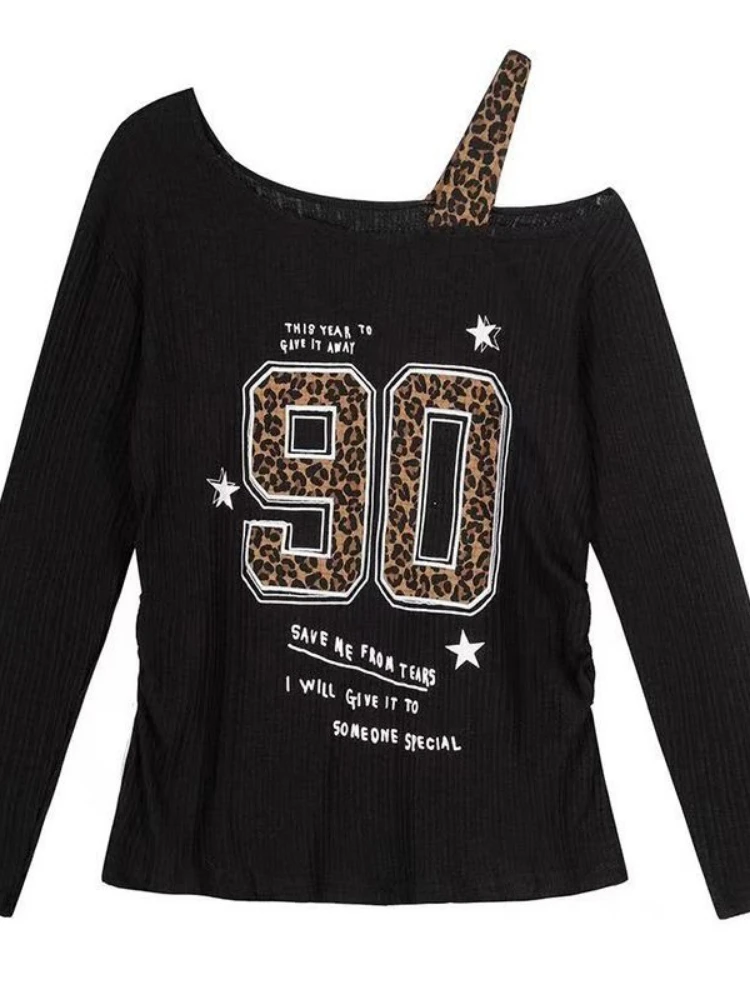Y2K Patchwork Leopard Print T- - Embroidery Print reseña y precio