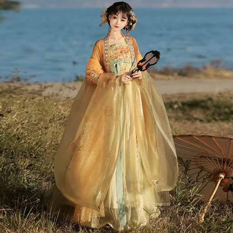 Women's Traditional Chinese Ha - Embroidery Yellow Dress reseña y precio