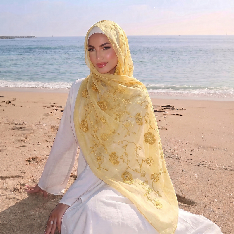 Floral Embroidery Muslim Hijab - Embroidery Print reseña y precio