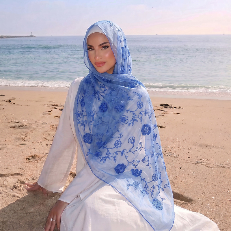 Floral Embroidery Muslim Hijab - Embroidery Print reseña y precio