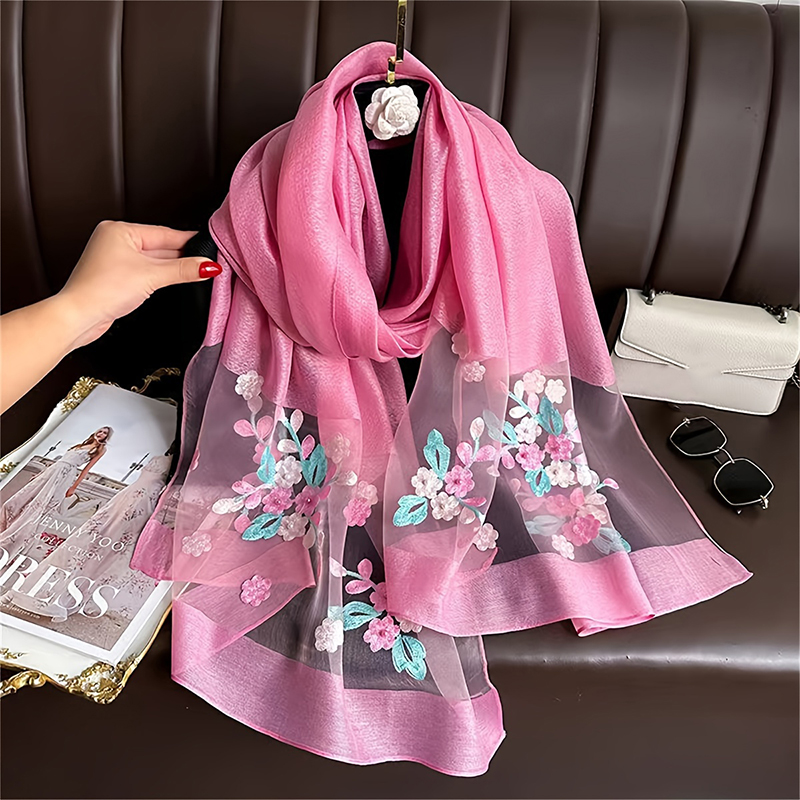Women Silk Wool Scarf Floral E - Embroidery Hijab reseña y precio