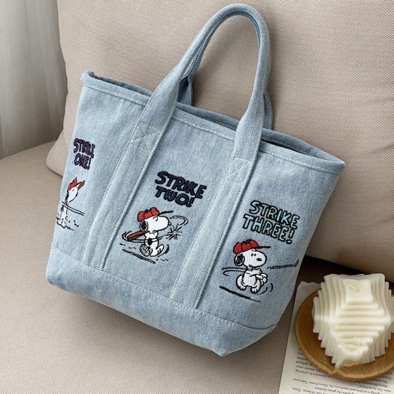 New Snoopy Comic Denim Tote, L - Embroidery Workshop reseña y precio