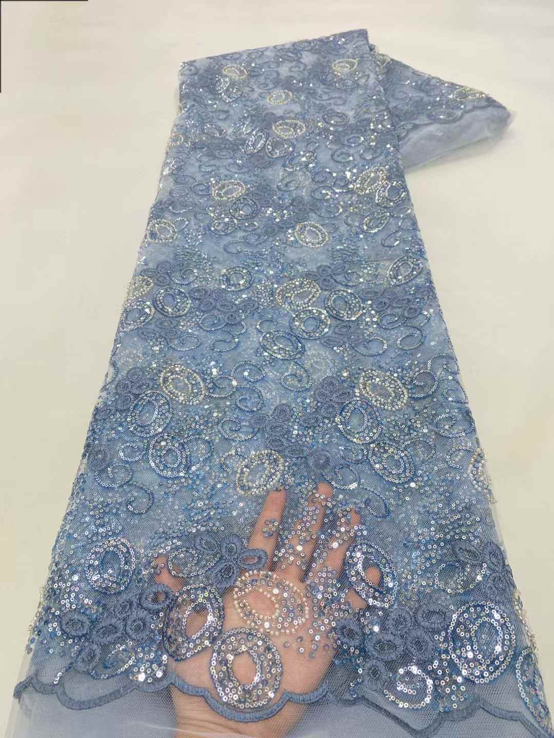 Blue African Tulle Lace Fabric - Embroidery Net Dress reseña y precio