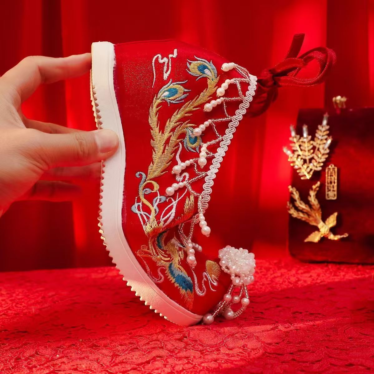 Women New Red Embroidered Wedd - Embroidery Shoes reseña y precio