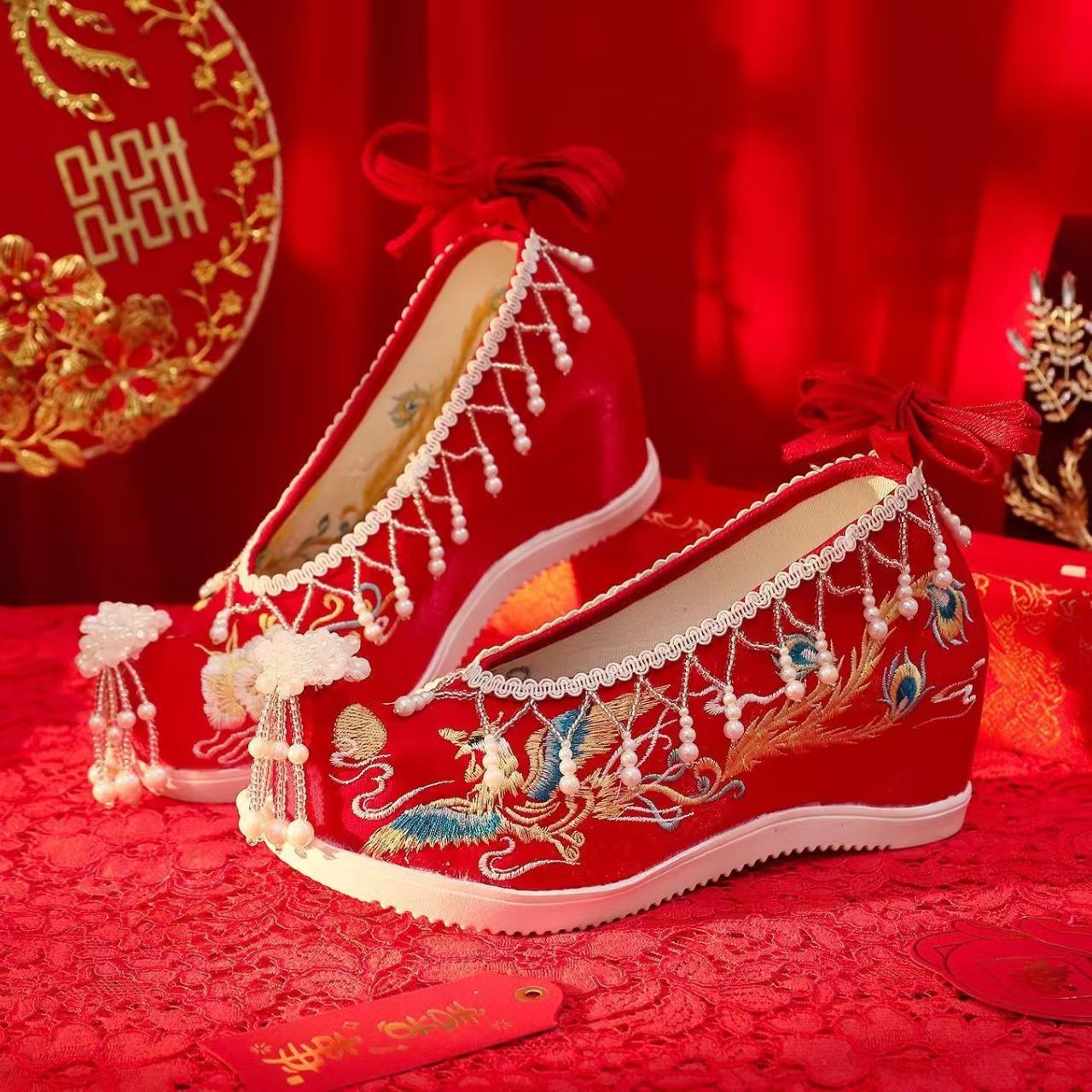 Women New Red Embroidered Wedd - Embroidery Shoes reseña y precio