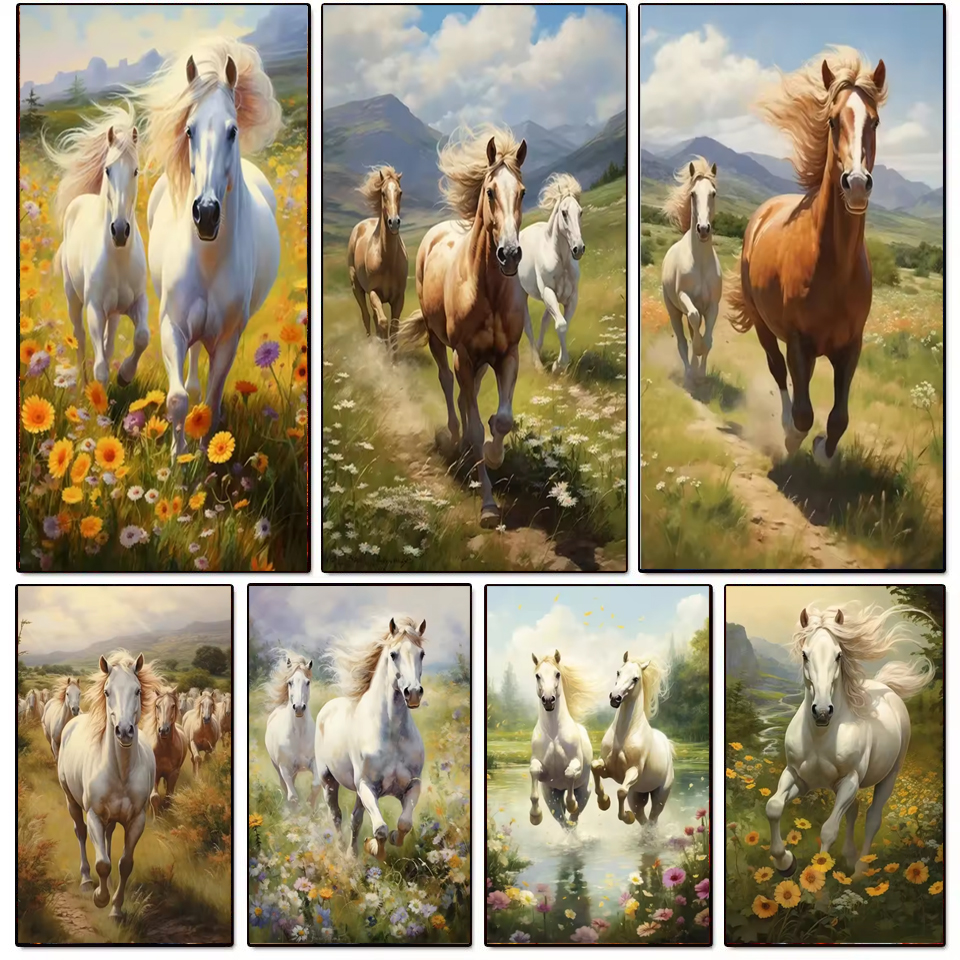 Grassland Running Horses DIY L - Embroidery Running Stitch reseña y precio