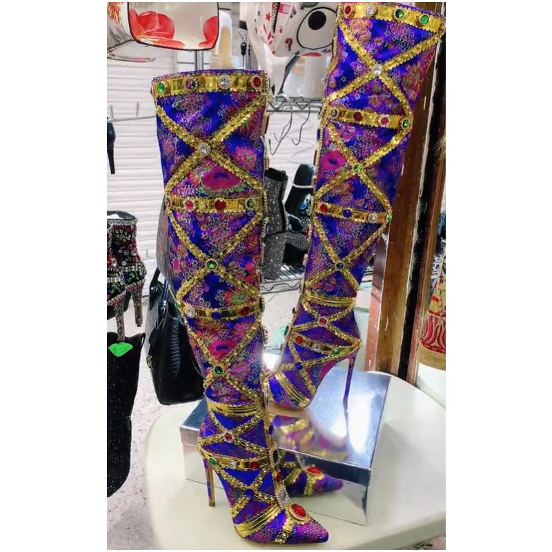 Multicolor Gemstone Gold Trim  - Embroidery Shoes reseña y precio