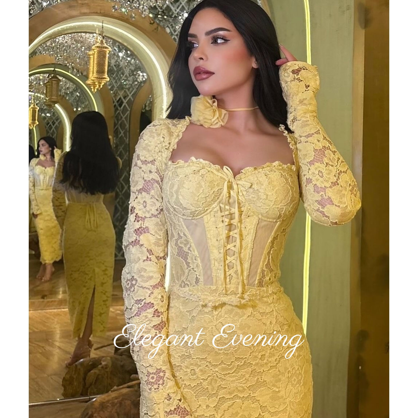 Yellow Lace Prom Dress Mermaid - Embroidery Yellow Dress reseña y precio