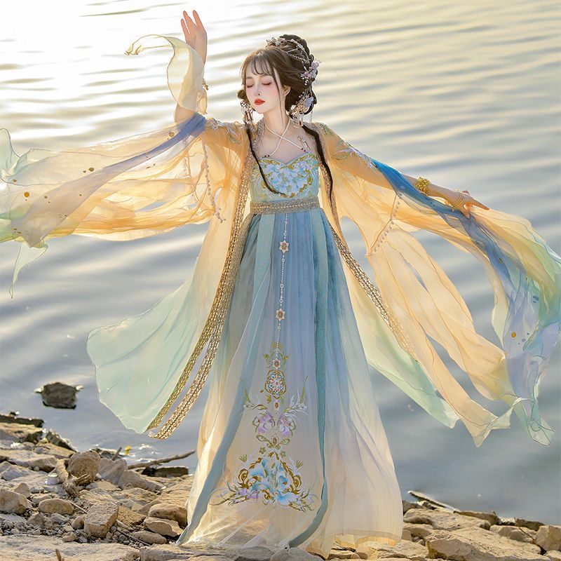 Chinese Hanfu Dress Women Trad - Embroidery Yellow Dress reseña y precio