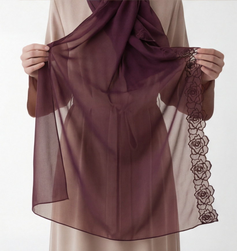 Purple Chiffon Hijab Shawls Wo - Embroidery Hijab reseña y precio