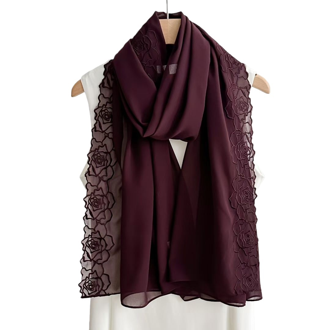 Purple Chiffon Hijab Shawls Wo - Embroidery Hijab reseña y precio